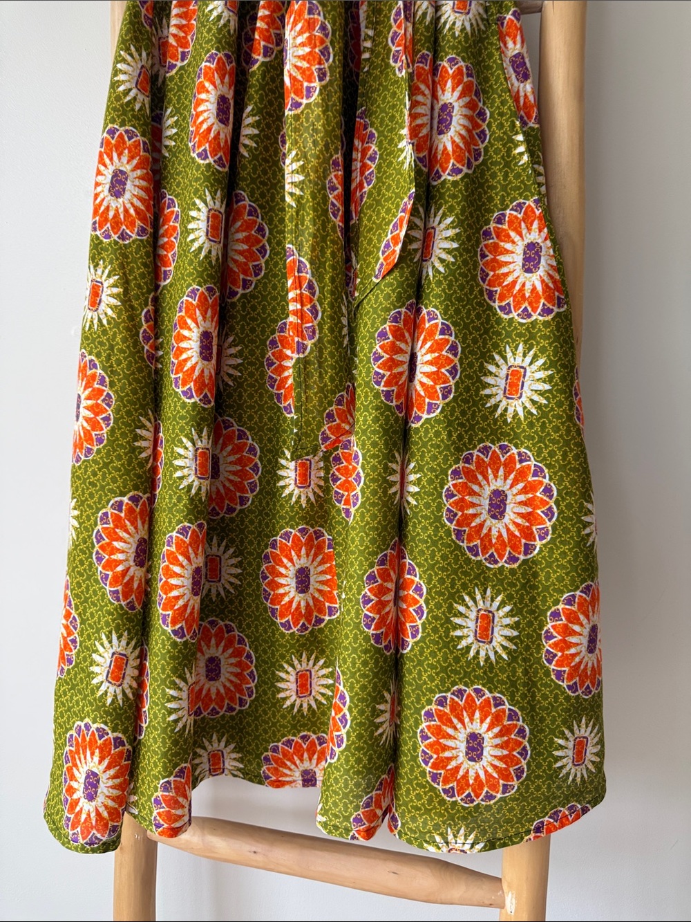 Jackpot Vintage Boho Print Green Orange Elasticized Waist Tie Belt Maxi Skirt OS - Picture 3 of 8
